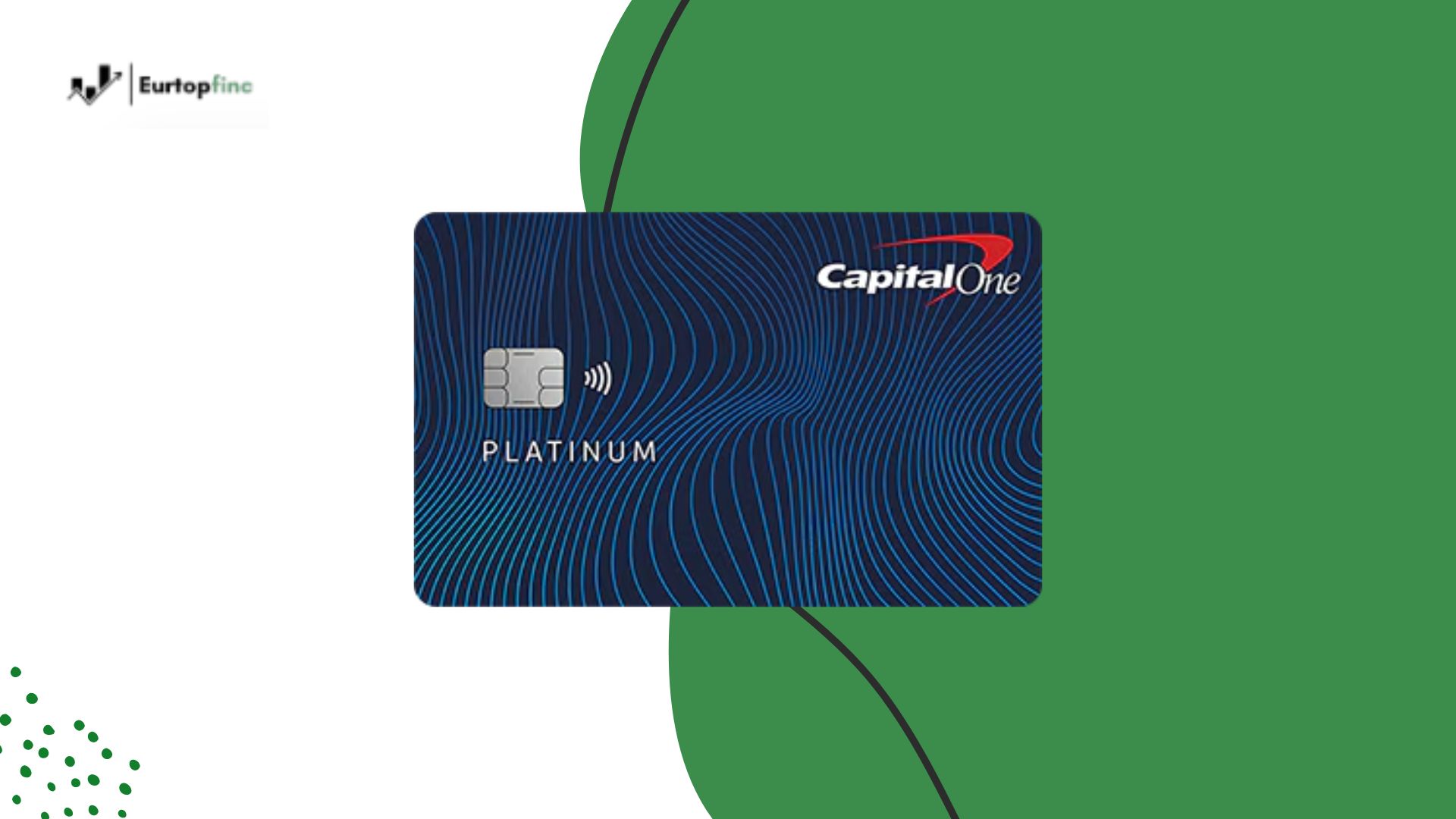 Image of the Capital One Platinum Credit Card with a dark blue design featuring wavy lines, the Capital One logo in the top right corner, and the word "Platinum" displayed prominently on the card.