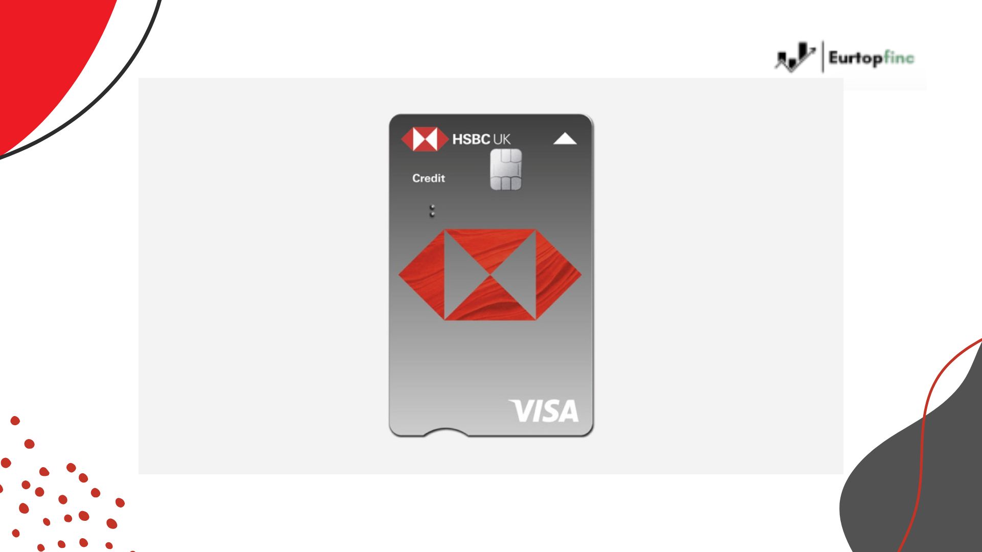 HSBC Balance Transfer Credit Card displayed with a sleek gray and red design, featuring the HSBC UK and Visa logos for secure balance transfer use.