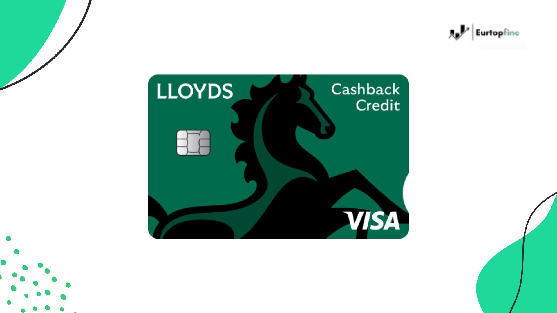 Lloyds Bank Cashback Credit Card featuring a green background with the iconic black horse logo, representing the cashback benefits and secure payment features offered by Lloyds Bank.
