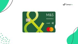 Image of the M&S Rewards Credit Card, showcasing its green design with the iconic ampersand symbol, Mastercard logo, and contactless payment feature.