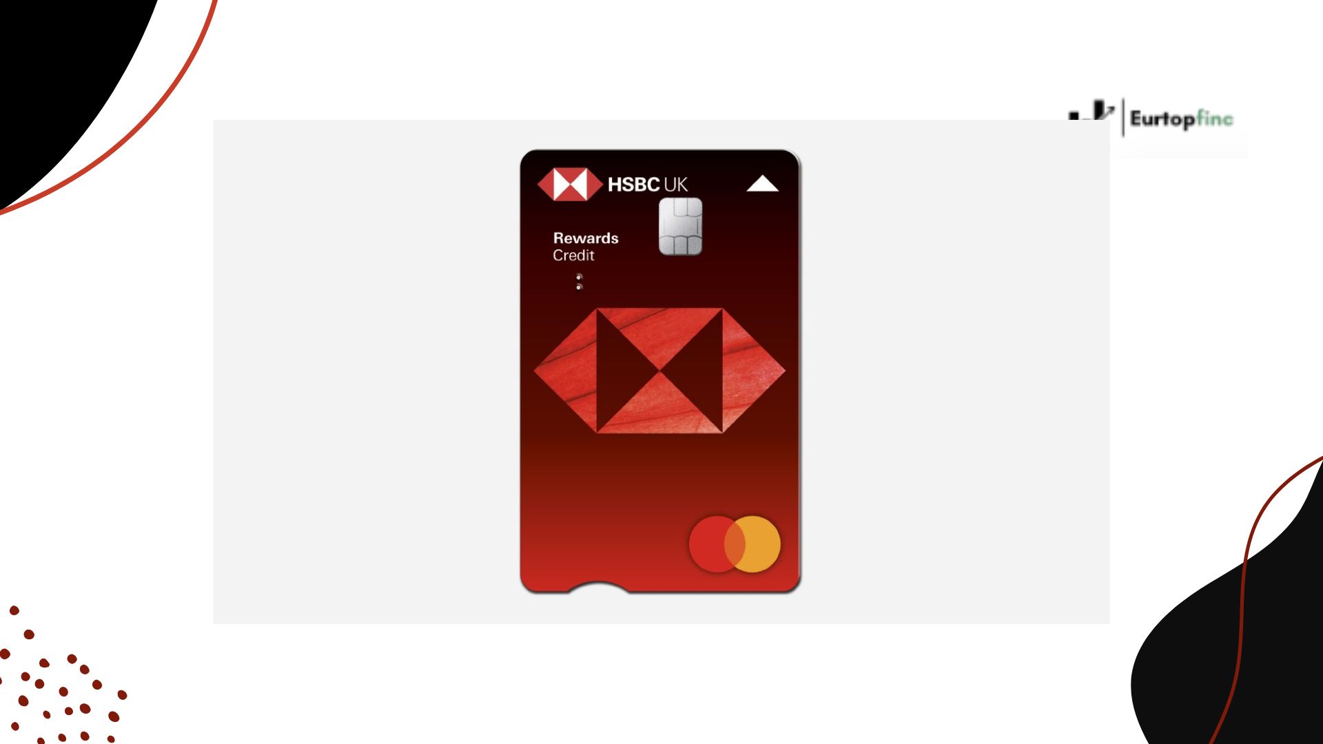 A sleek HSBC Rewards Credit Card with a deep red design, displaying the HSBC UK logo and Mastercard symbol, emphasizing its modern and stylish appearance.