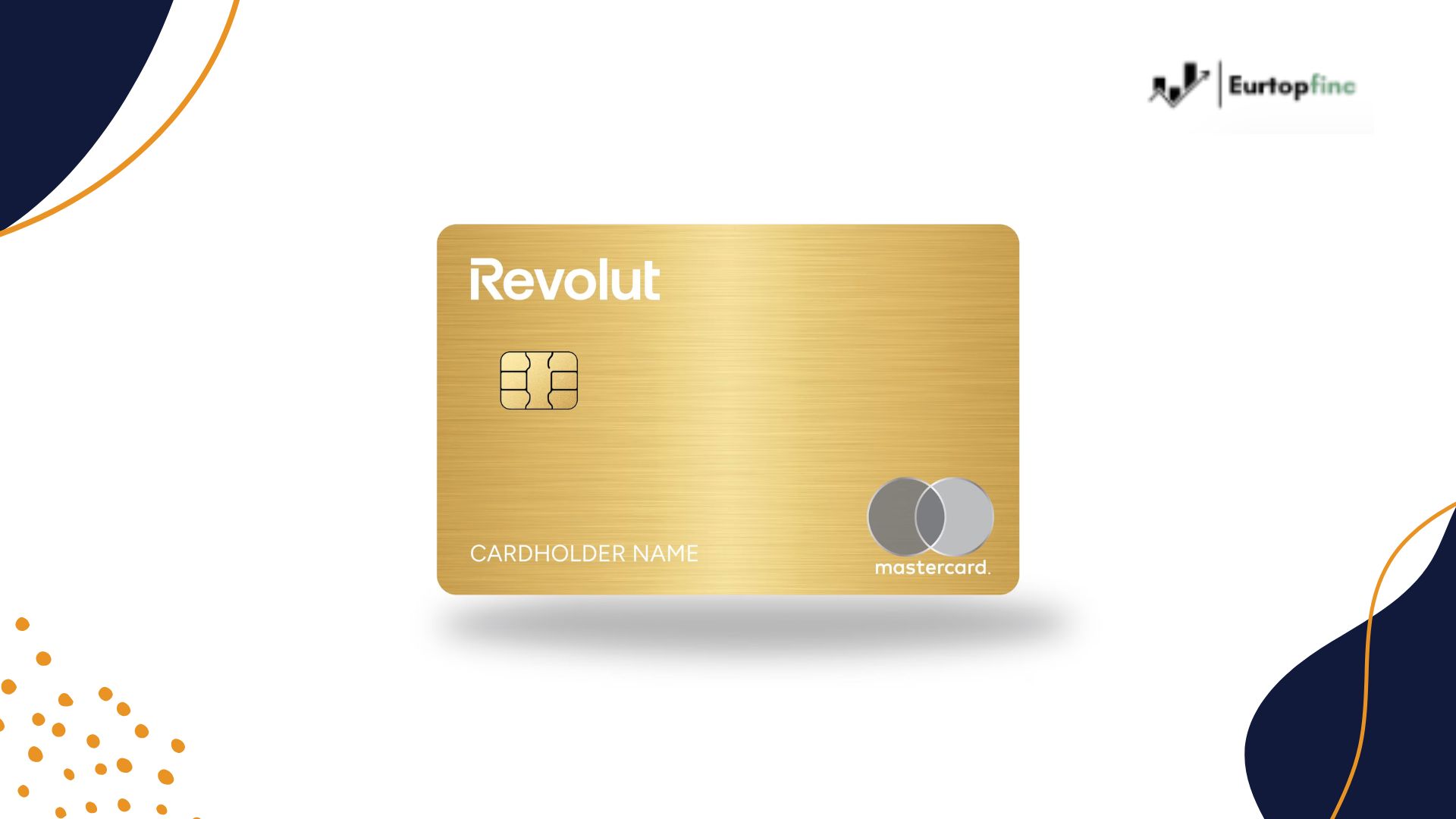 Revolut Gold Mastercard displayed on a white background, showcasing its elegant metallic gold design and premium branding, representing the upscale features of the Revolut Gold card.
